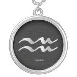 Silver Aquarius Zodiac Symbol Custom Necklace