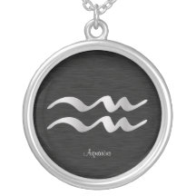 Silver Aquarius Zodiac Symbol Custom Necklace