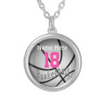 Silver Basketball Necklace with Number and Name