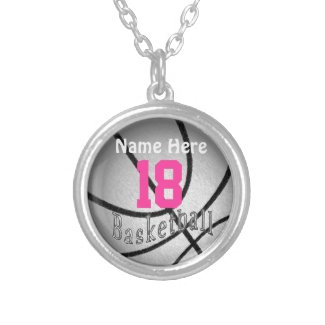 Silver Basketball Necklace with Number and Name Pendants