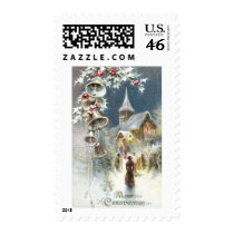 Silver Bells and Church Vintage Christmas Stamp