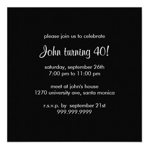 Silver & Black 40th Birthday Party Invitation