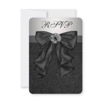 Silver Black Damask Bat Mitzvah RSVP Custom Announcement