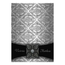 Silver & Black Damask Wedding Invitations invitations