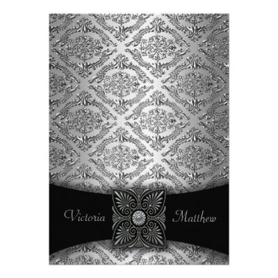 Silver & Black Damask Wedding Invitations