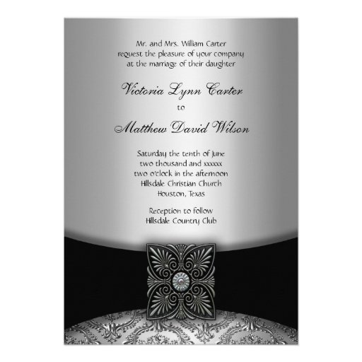 Silver & Black Damask Wedding Invitations