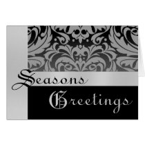 Silver Black Frosted Damask Christmas Holiday Card