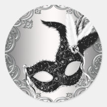 Silver Black Mask Masquerade Envelope Seal Favor Round Stickers