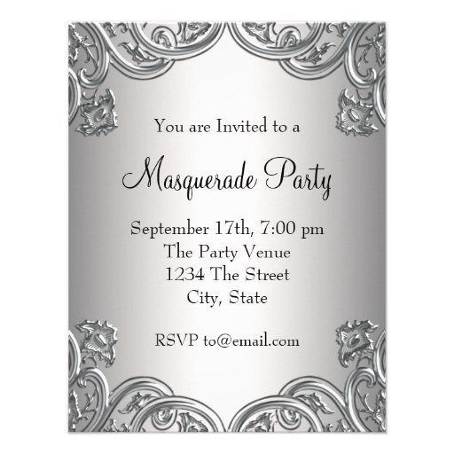 Silver Black Mask Masquerade Party Custom Announcements