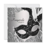 Silver Black Mask Masquerade Party Invites