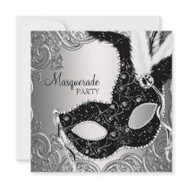 Silver Black Mask Masquerade Party Invites
