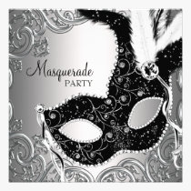Silver Black Mask Masquerade Party invitations