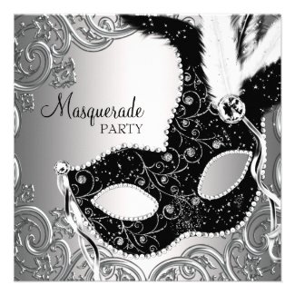 Silver Black Mask Masquerade Party Invites