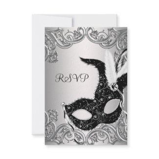 Silver Black Mask Masquerade Party RSVP invitation