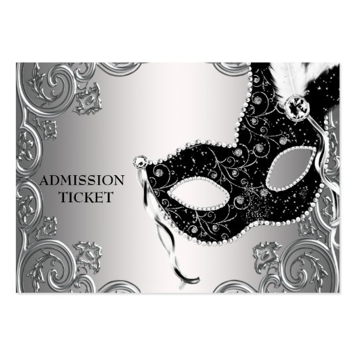 Silver Black Masquerade Party Admission Tickets Business Cards (front side)