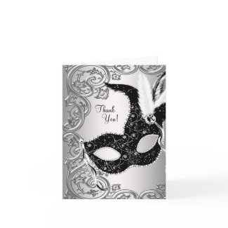 Silver Black Masquerade Party Thank You Cards card