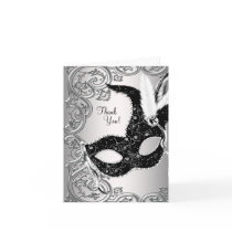 Silver Black Masquerade Party Thank You Cards