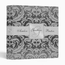 Silver & Black Monogram Damask Wedding Binder