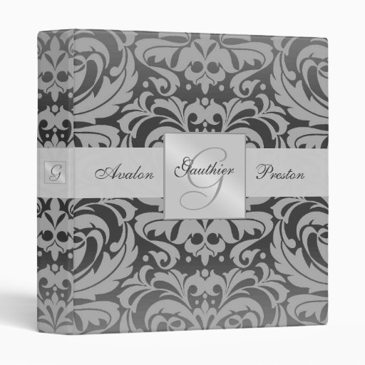 Silver & Black Monogram Damask Wedding Binder
