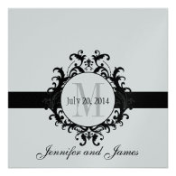 Silver Black Monogram Save the Date Wedding Personalized Announcement