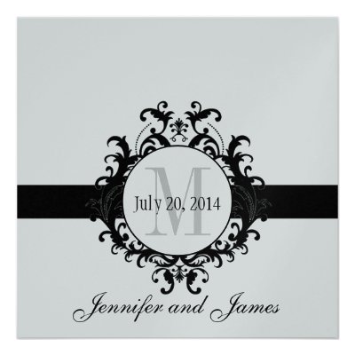 Silver Black Monogram Save the Date Wedding Personalized Announcement