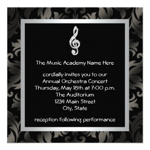 Silver Black Music Treble Clef Recital Invitations