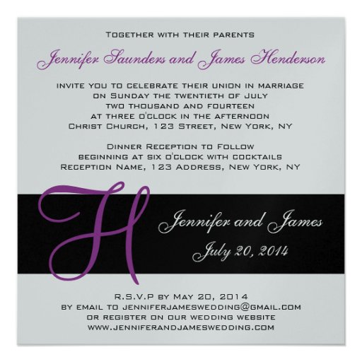 Silver Black Purple Wedding Invitation