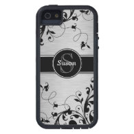 SILVER BLACK SWIRLS YOUR MONOGRAM COVER FOR iPhone 5