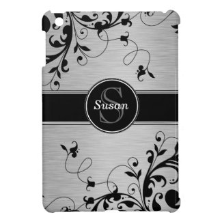 SILVER BLACK SWIRLS YOUR MONOGRAM iPad MINI COVERS