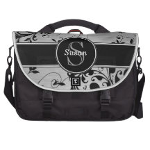 SILVER BLACK SWIRLS, YOUR MONOGRAM LAPTOP BAGS