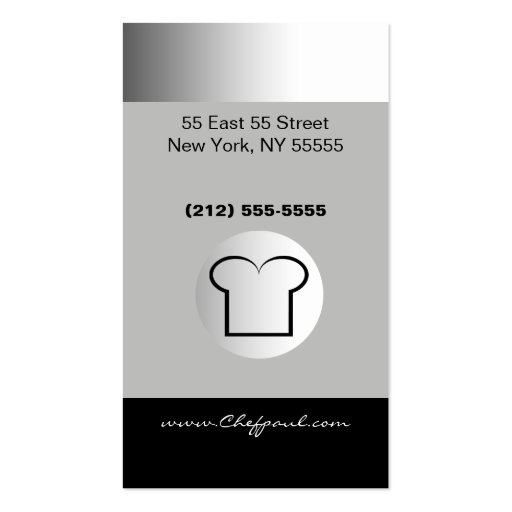 Silver Black White Business Card BW 12 Chef (back side)