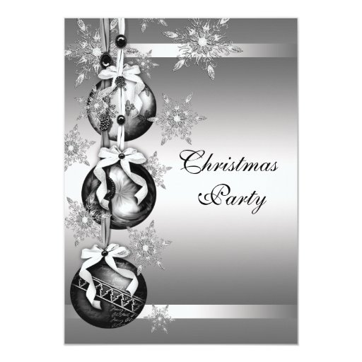 Silver Black White Snowflakes Christmas Party Custom Invitation