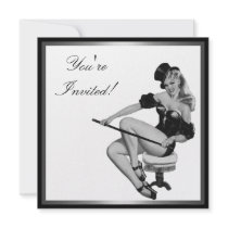 Silver Black & White Style Pin-Up Girl 5 invitations