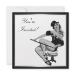 Silver Black &amp; White Style Pin-Up Girl 5 Personalized Invites