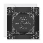 Silver Black Womans Birthday Party Custom Announcement