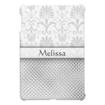 Silver Bling Effect Damask Personalized iPad Mini Covers