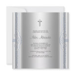 Silver Blue Baby Boy Christening Custom Announcements