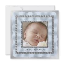 Silver Blue Baby Boy Photo Christening Baptism Custom Invites