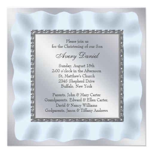 Silver Blue Baby Boy Photo Christening Baptism Custom Invites