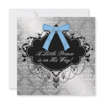 Silver Blue Black Prince Baby Boy Shower Invite