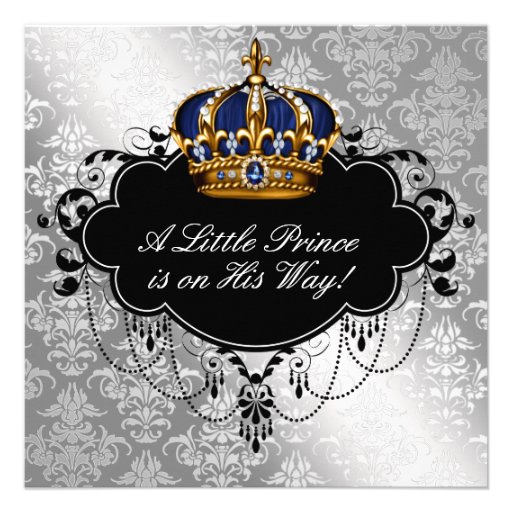 Silver Blue Black Prince Baby Boy Shower Announcements