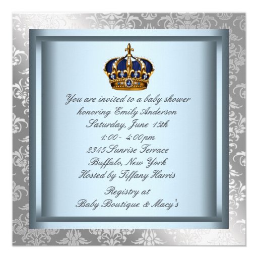 Silver Blue Black Prince Baby Boy Shower Announcements