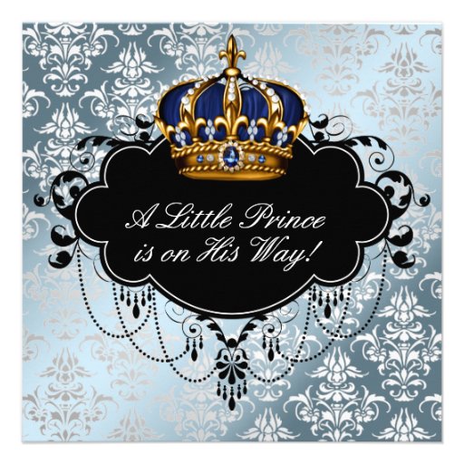 Silver Blue Black Prince Baby Boy Shower Custom Announcements