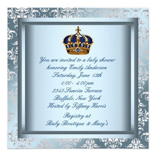 Silver Blue Black Prince Baby Boy Shower Custom Announcements
