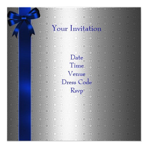 Silver Blue Bow 40th Elegant Birthday Party Personalized Invites