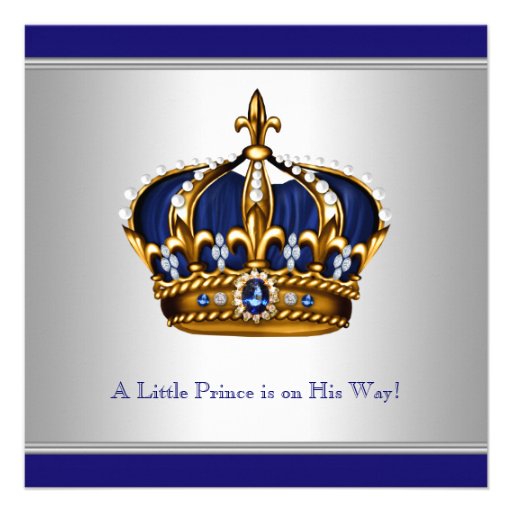 Silver Blue Crown Prince Baby Boy Shower Announcement