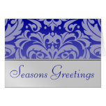Silver & Blue Damask Holiday Christmas Card