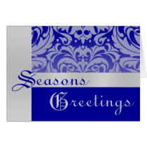 Silver Blue Frosted Damask Christmas Holiday Card