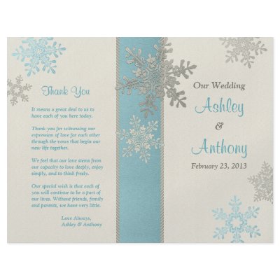 Silver Blue Ivory Snowflake Winter Wedding Program Full Color Flyer