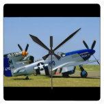 Silver & Blue, P51 Mustang, Side_WWII Planes Square Wall Clock